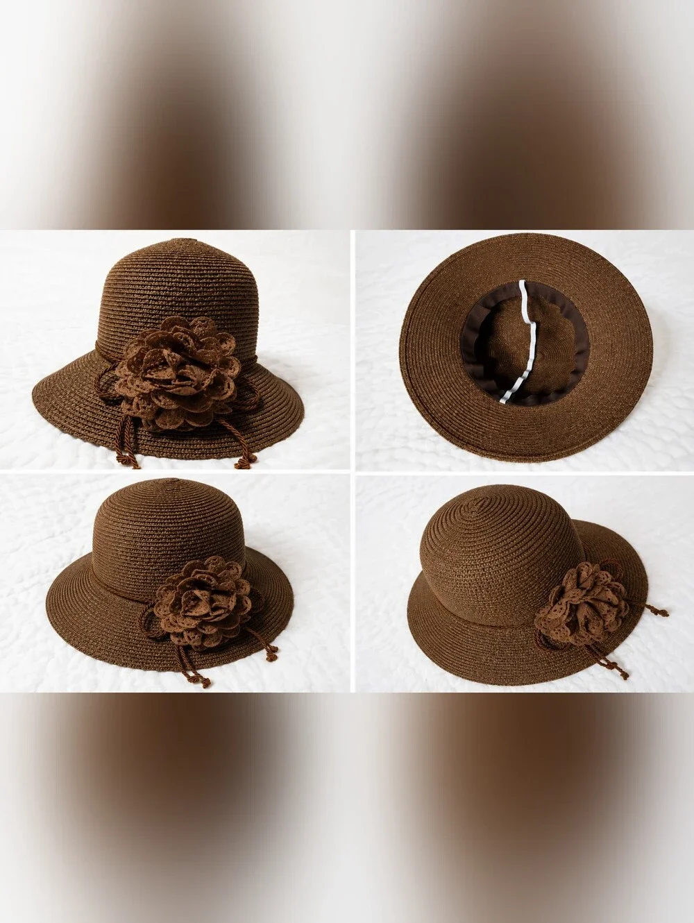 Women’s Brown Floral Straw Sun Hat